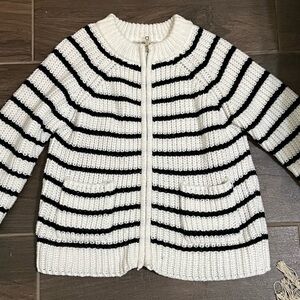Striped Black and White Knit Cardigan